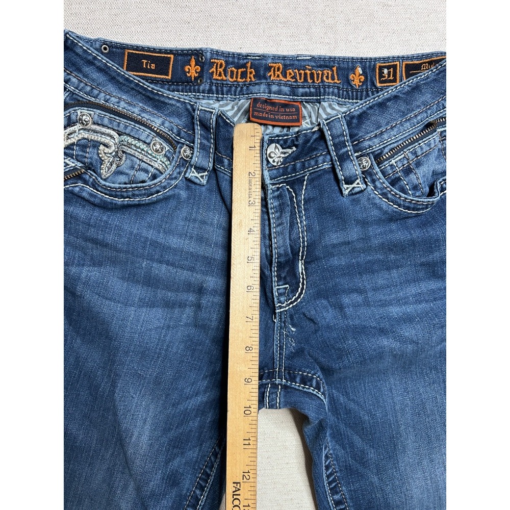 Rock Revival Tia Jeans Women's 31 Blue Denim Mid Rise Skinny Embellished Pockets - Picture 6 of 12